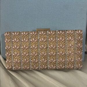 Gold and Pink Crystal Embellished Clutch